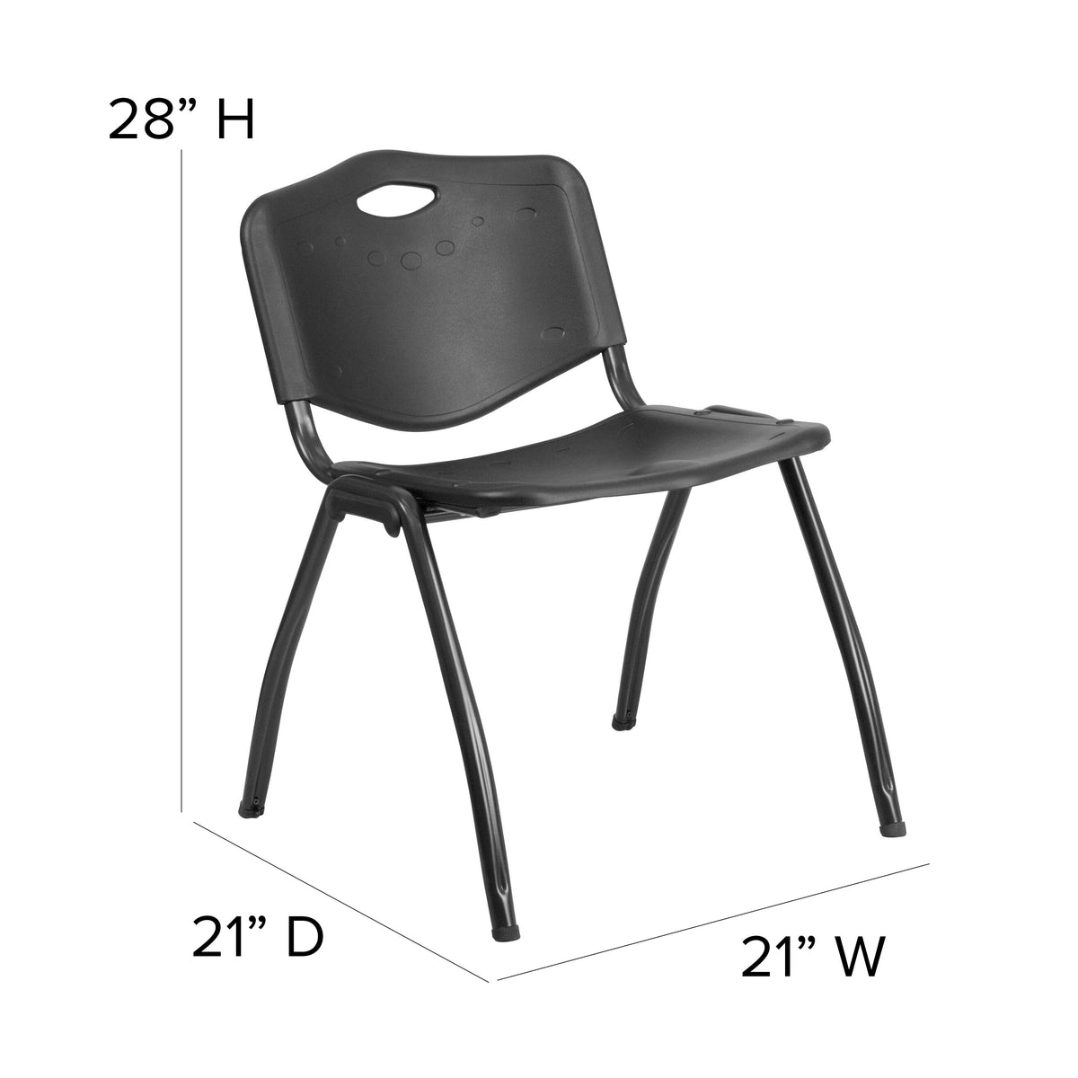 880 lb. Capacity Black Industrial Plastic Stack Chair with Carrying Handle