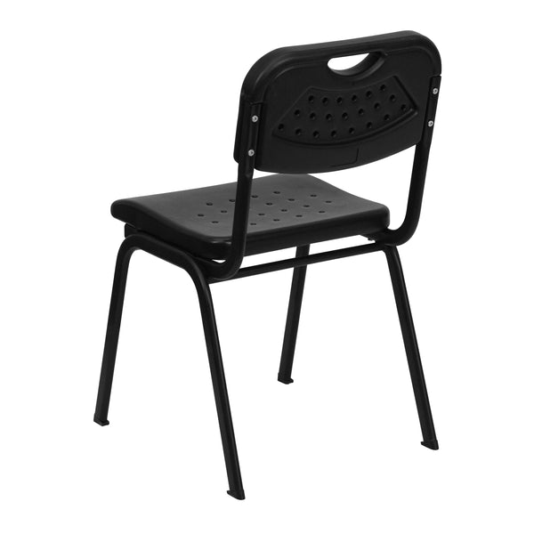 880 lb. Capacity Black Plastic Stack Chair with Open Back and Black Frame