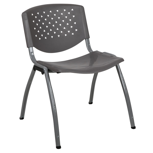 Gray |#| Home and Office Gray Plastic Stack Chair with Perforated Back - Guest Chair