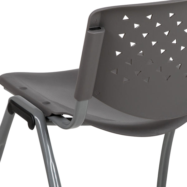 Gray |#| Home and Office Gray Plastic Stack Chair with Perforated Back - Guest Chair