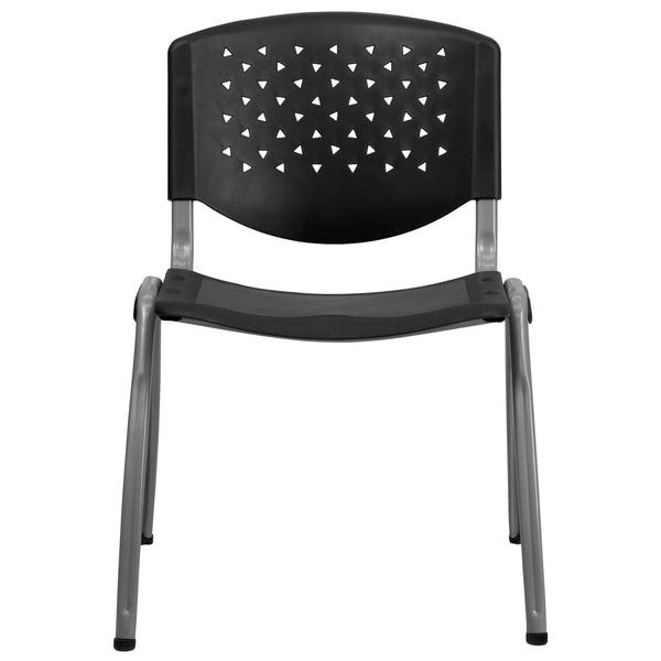 Black |#| 880 lb. Capacity Black Perforated Back Plastic Stack Chair with Gray Frame