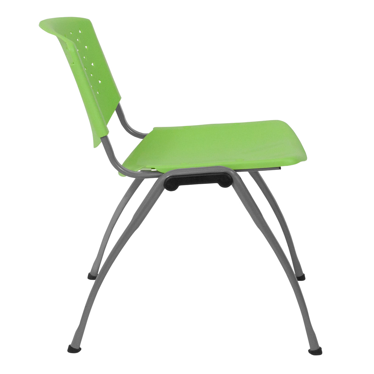 Green |#| 880 lb. Capacity Green Perforated Back Plastic Stack Chair with Gray Frame