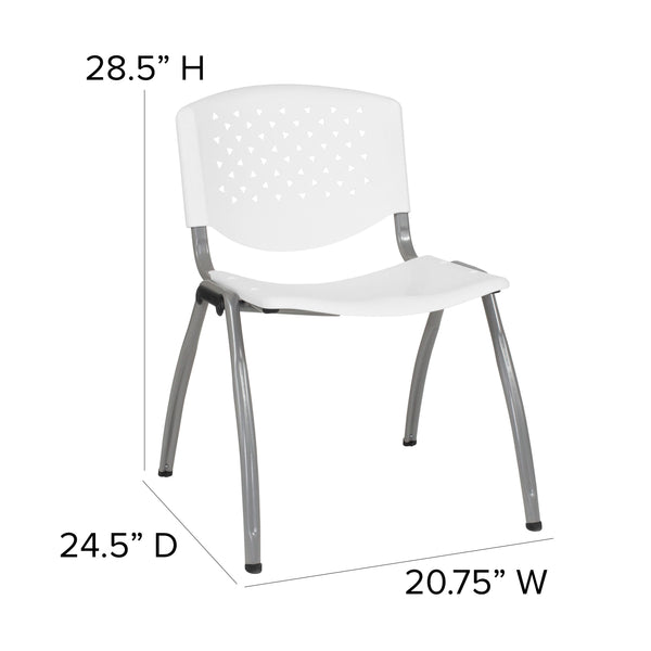 White |#| 880 lb. Capacity White Perforated Back Plastic Stack Chair with Gray Frame