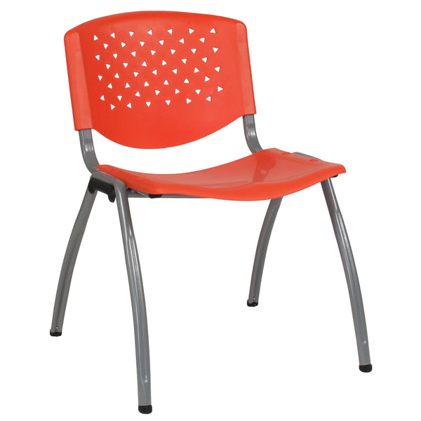 Orange |#| 880 lb. Capacity Orange Perforated Back Plastic Stack Chair with Gray Frame