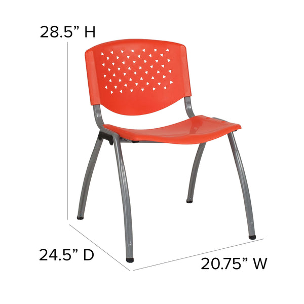 Orange |#| 880 lb. Capacity Orange Perforated Back Plastic Stack Chair with Gray Frame