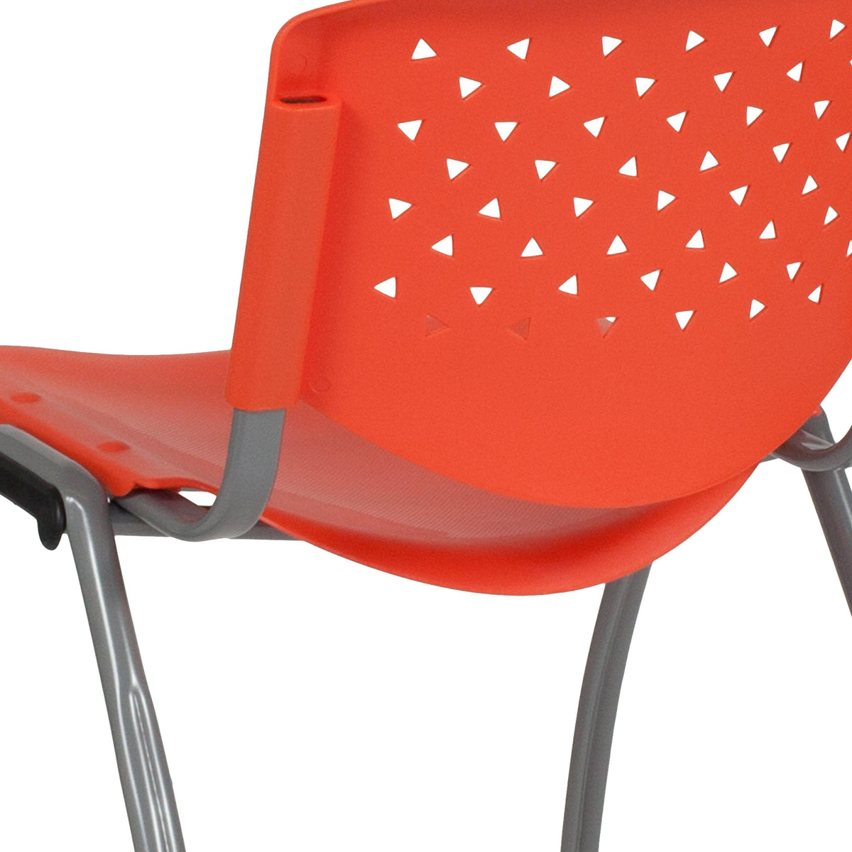 Orange |#| 880 lb. Capacity Orange Perforated Back Plastic Stack Chair with Gray Frame