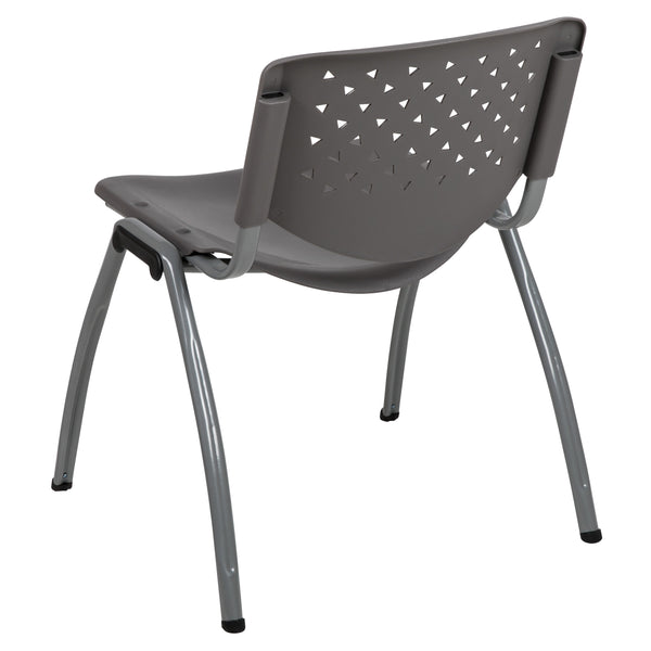 Gray |#| Home and Office Gray Plastic Stack Chair with Perforated Back - Guest Chair