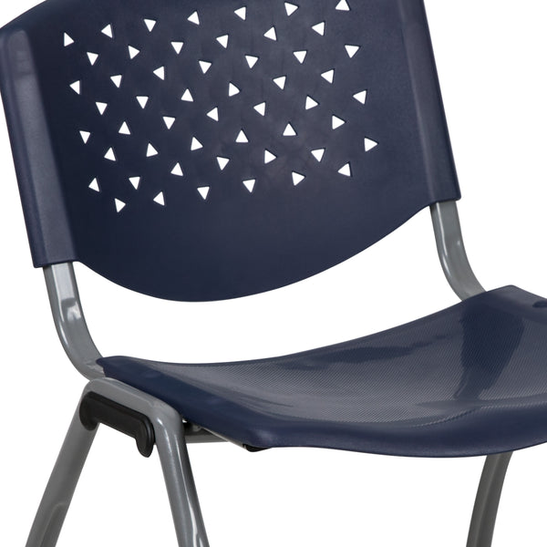 Navy |#| Home and Office Navy Plastic Stack Chair with Perforated Back - Guest Chair