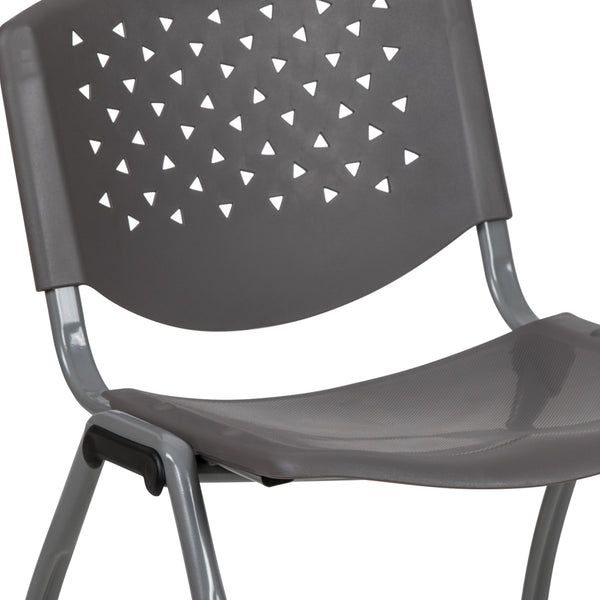 Gray |#| Home and Office Gray Plastic Stack Chair with Perforated Back - Guest Chair