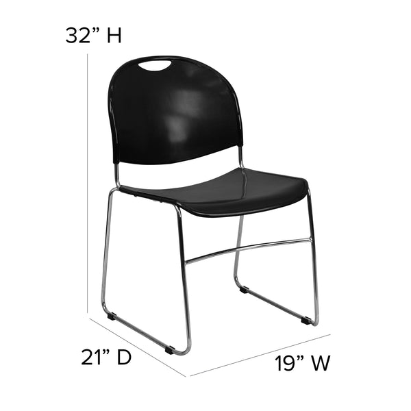 Black Plastic/Chrome Frame |#| 880 lb. Capacity Black Ultra-Compact Stack Chair with Chrome Frame