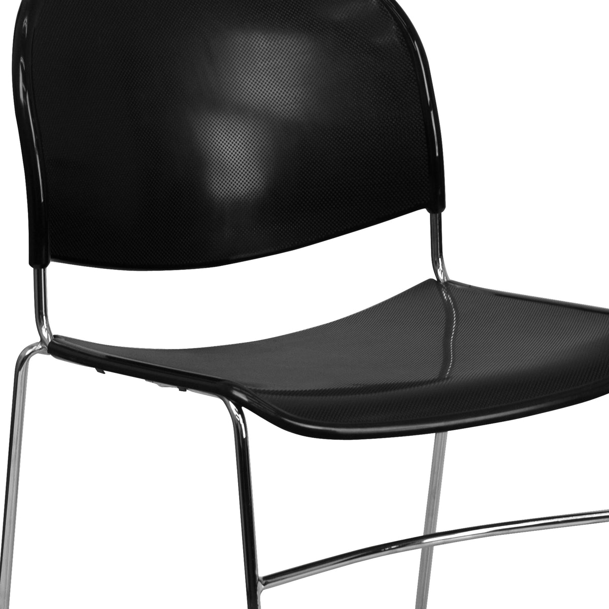 Black Plastic/Chrome Frame |#| 880 lb. Capacity Black Ultra-Compact Stack Chair with Chrome Frame