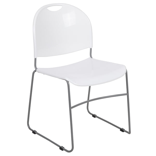 White Plastic/Silver Frame |#| White Ultra-Compact School Stack Chair - Office Guest Chair/Student Chair