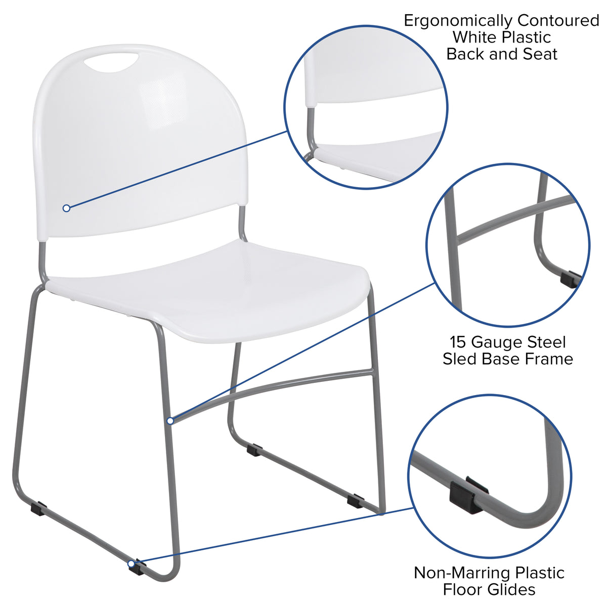 White Plastic/Silver Frame |#| White Ultra-Compact School Stack Chair - Office Guest Chair/Student Chair