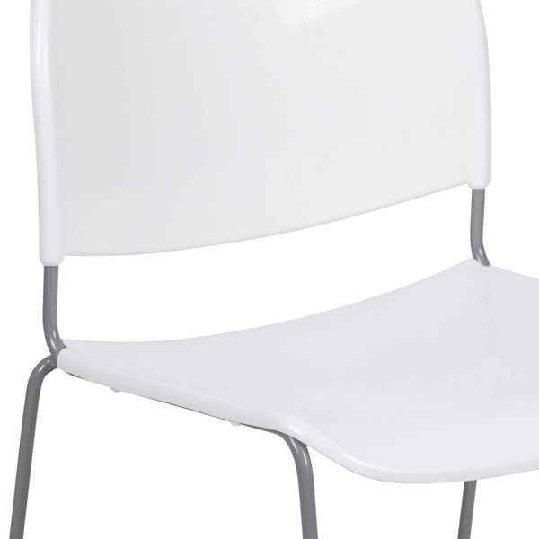 White Plastic/Silver Frame |#| White Ultra-Compact School Stack Chair - Office Guest Chair/Student Chair