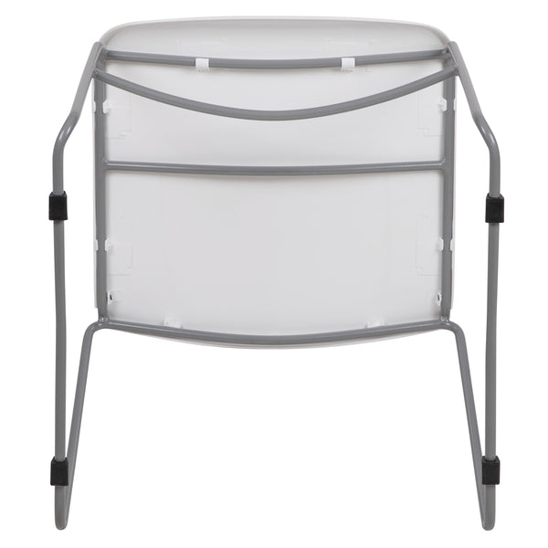 White Plastic/Silver Frame |#| White Ultra-Compact School Stack Chair - Office Guest Chair/Student Chair