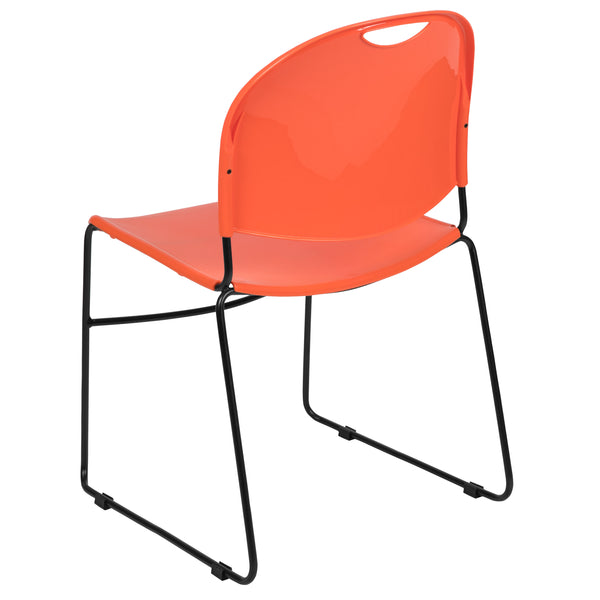 Orange Plastic/Black Frame |#| Orange Ultra-Compact School Stack Chair - Office Guest Chair/Student Chair