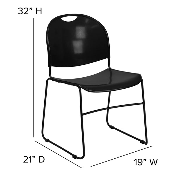 Black Plastic/Black Frame |#| 880 lb. Capacity Black Ultra-Compact Stack Chair with Black Frame