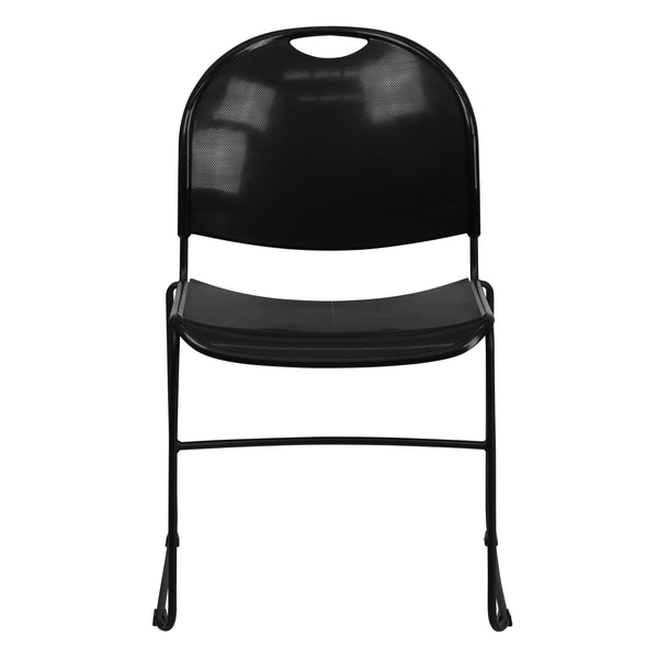 Black Plastic/Black Frame |#| 880 lb. Capacity Black Ultra-Compact Stack Chair with Black Frame