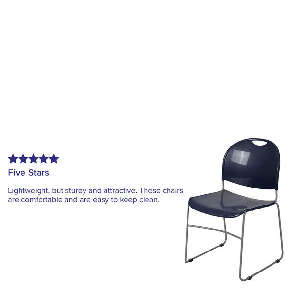 Navy Plastic/Silver Frame |#| Navy Ultra-Compact School Stack Chair - Office Guest Chair/Student Chair