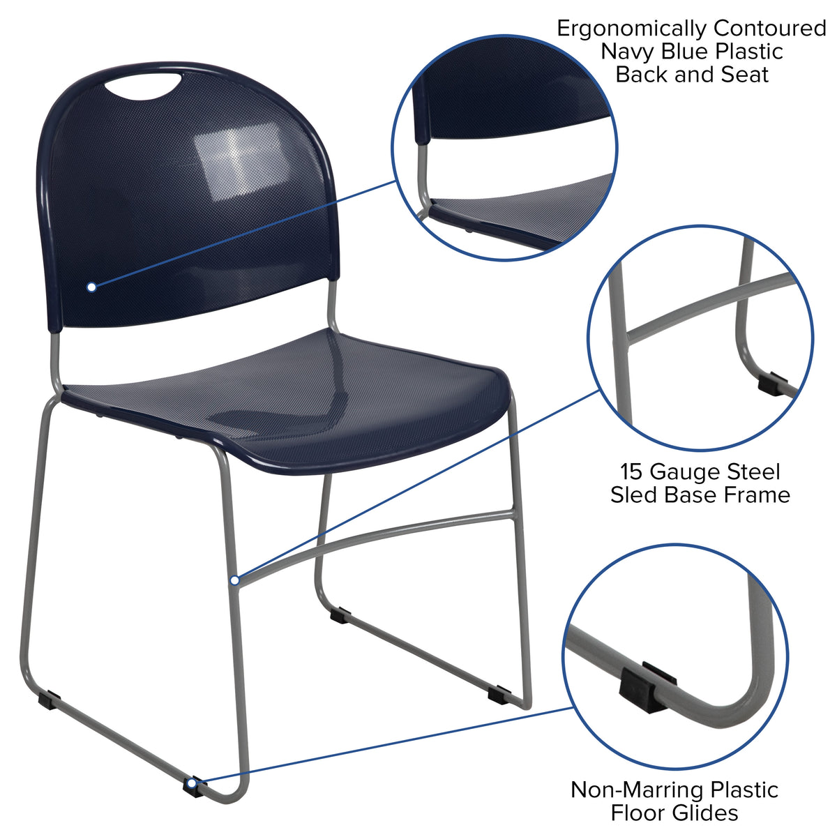 Navy Plastic/Silver Frame |#| Navy Ultra-Compact School Stack Chair - Office Guest Chair/Student Chair