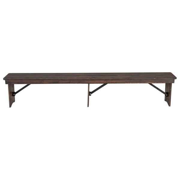Mahogany |#| 8' x 12" Solid Pine Folding Farm Bench with 3 Legs in Antique Rustic Mahogany