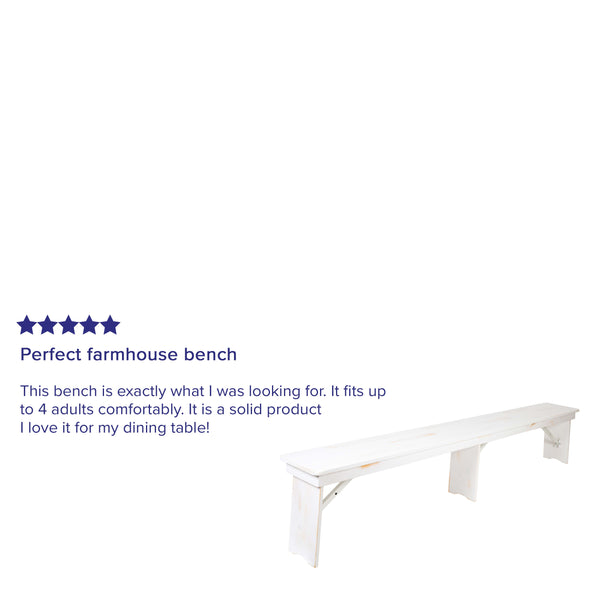 Antique Rustic White |#| 8' x 12" Antique Rustic White Solid Pine Folding Farm Bench - Portable Bench