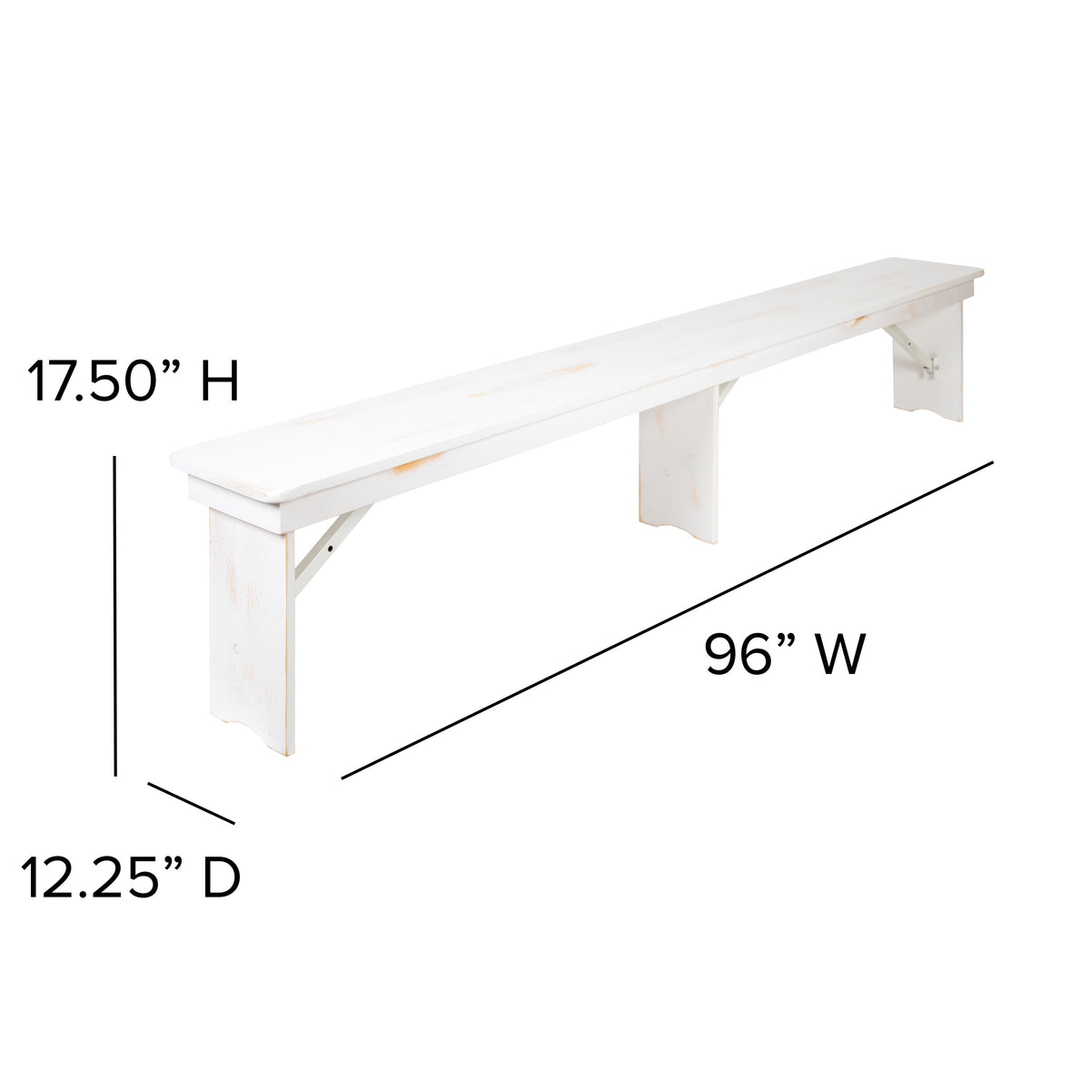 Antique Rustic White |#| 8' x 12" Antique Rustic White Solid Pine Folding Farm Bench - Portable Bench