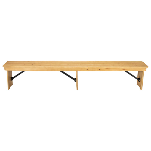 Light Natural |#| 8' x 12" Solid Pine Folding Farm Bench with 3 Legs-Antique Rustic Light Natural