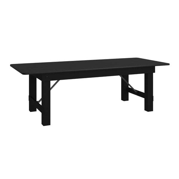 Black Wash |#| 8' x 40" Rectangular Rustic Solid Pine Farmhouse Folding Table in Black Wash