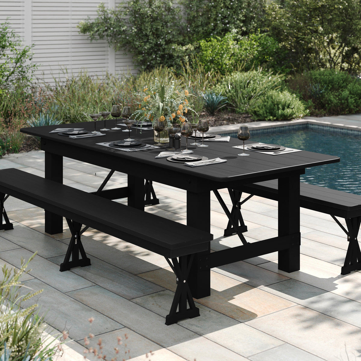 Black Wash |#| 8' x 40" Rectangular Rustic Solid Pine Farmhouse Folding Table in Black Wash