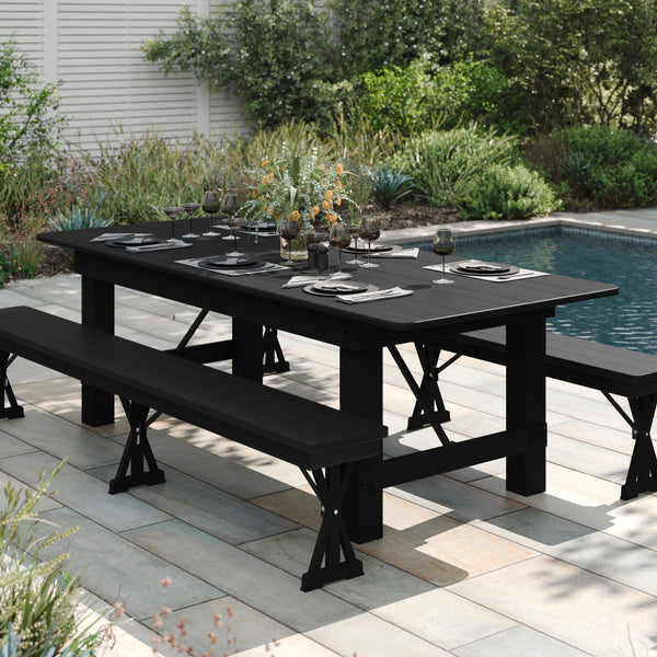 Black Wash |#| 8' x 40" Rectangular Rustic Solid Pine Farmhouse Folding Table in Black Wash