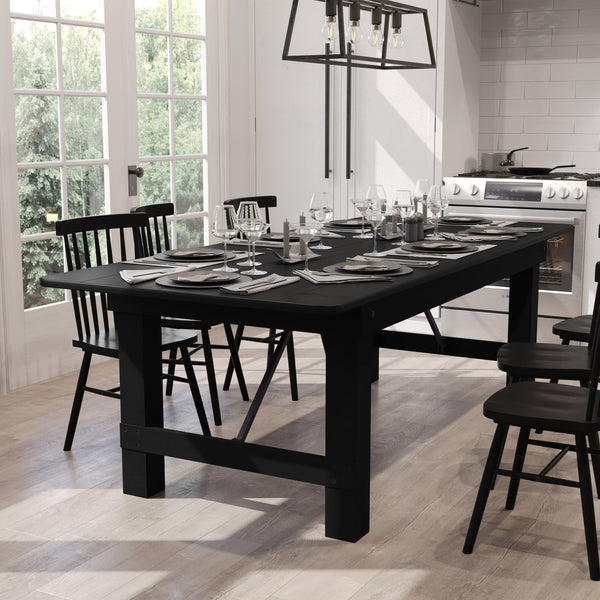 Black Wash |#| 8' x 40" Rectangular Rustic Solid Pine Farmhouse Folding Table in Black Wash