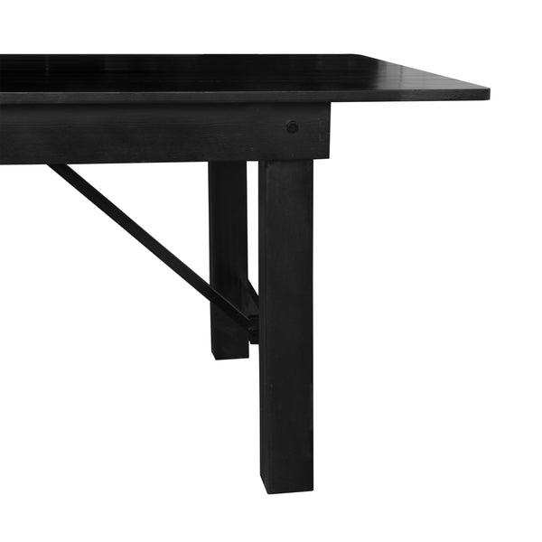 Black Wash |#| 8' x 40" Rectangular Rustic Solid Pine Farmhouse Folding Table in Black Wash