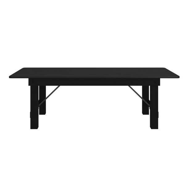 Black Wash |#| 8' x 40" Rectangular Rustic Solid Pine Farmhouse Folding Table in Black Wash