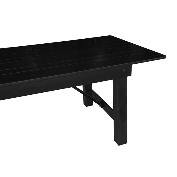 Black Wash |#| 8' x 40" Rectangular Rustic Solid Pine Farmhouse Folding Table in Black Wash