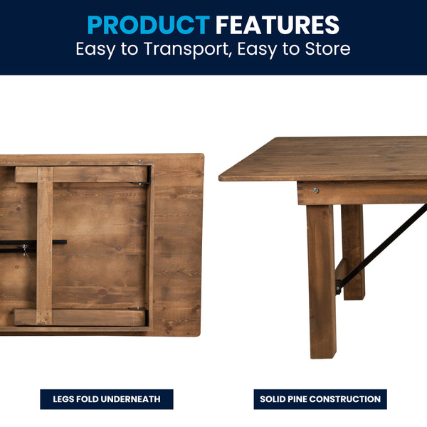 Antique Rustic |#| 8' x 40" Rectangular Antique Rustic Solid Pine Folding Farm Table