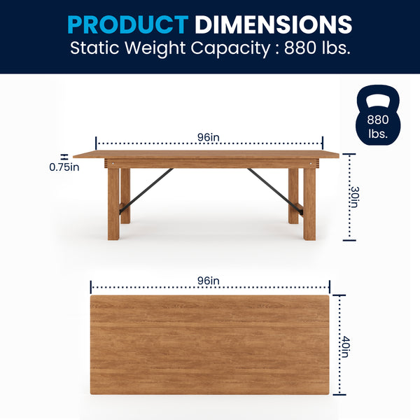 Antique Rustic |#| 8' x 40" Rectangular Antique Rustic Solid Pine Folding Farm Table