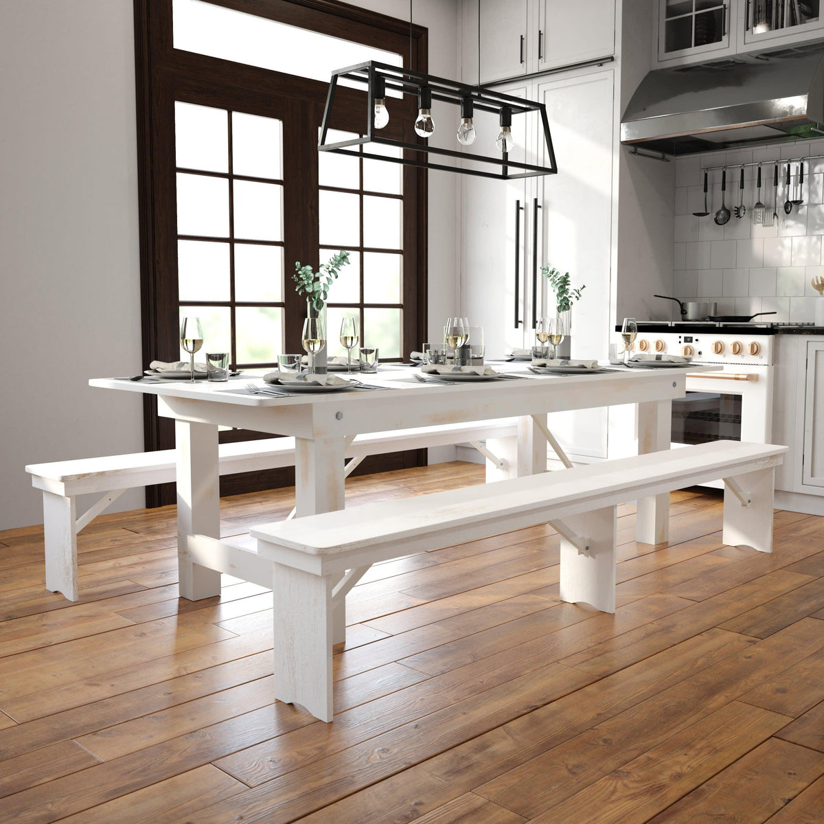 Antique Rustic White |#| 8' x 40" Rectangular Antique Rustic White Solid Pine Folding Farm Table