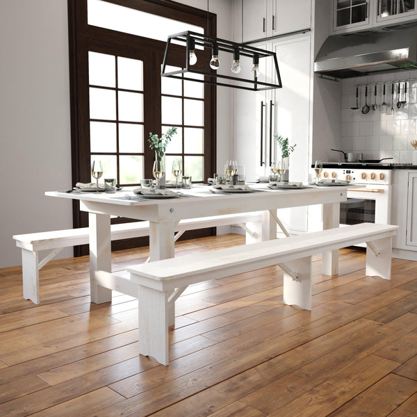 Antique Rustic White |#| 8' x 40" Rectangular Antique Rustic White Solid Pine Folding Farm Table