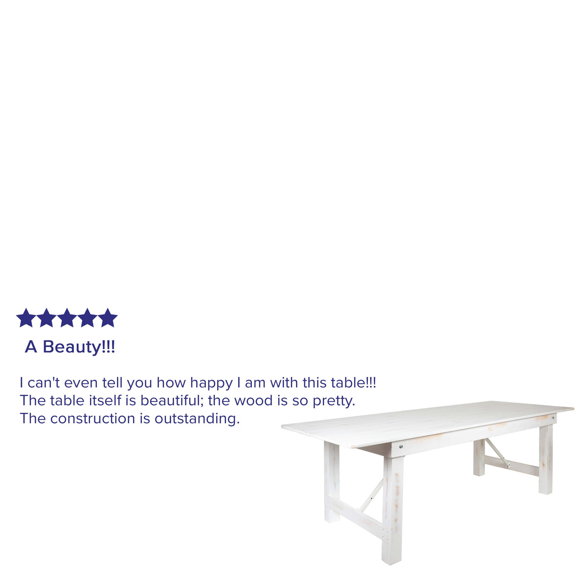 Antique Rustic White |#| 8' x 40" Rectangular Antique Rustic White Solid Pine Folding Farm Table