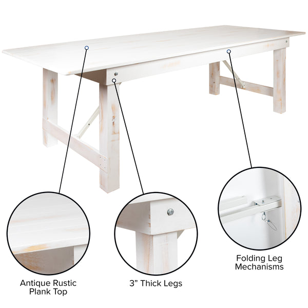 Antique Rustic White |#| 8' x 40" Rectangular Antique Rustic White Solid Pine Folding Farm Table