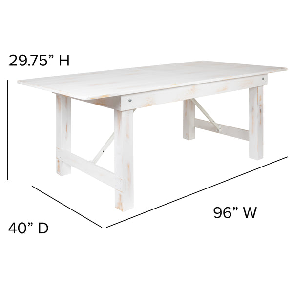 Antique Rustic White |#| 8' x 40" Rectangular Antique Rustic White Solid Pine Folding Farm Table