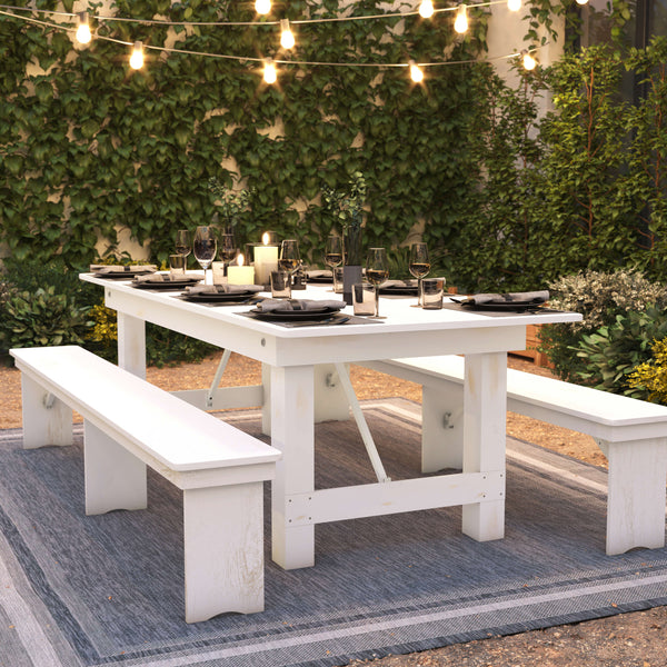 Antique Rustic White |#| 8' x 40" Rectangular Antique Rustic White Solid Pine Folding Farm Table