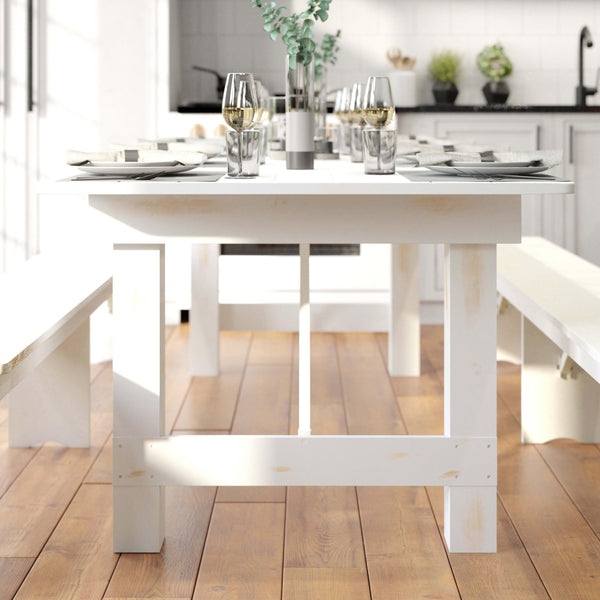 Antique Rustic White |#| 8' x 40" Rectangular Antique Rustic White Solid Pine Folding Farm Table