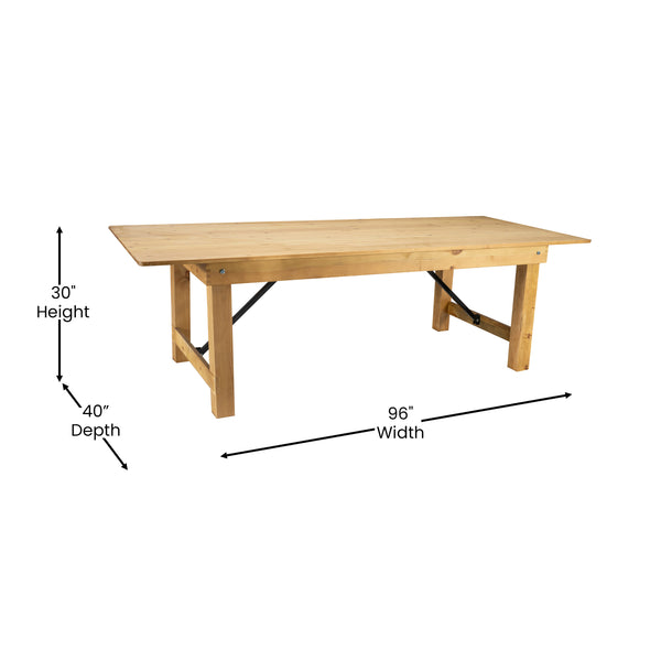 Light Natural |#| 8' x 40" Rectangular Antique Rustic Light Natural Solid Pine Folding Farm Table