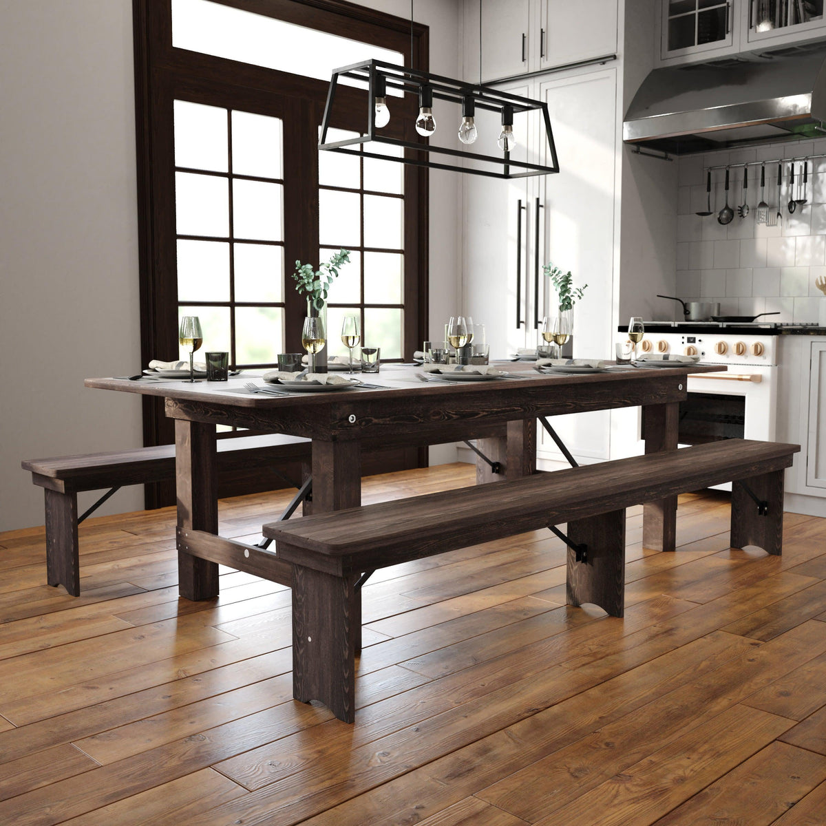 Mahogany |#| 8' x 40" Rectangular Antique Rustic Mahogany Solid Pine Folding Farm Table
