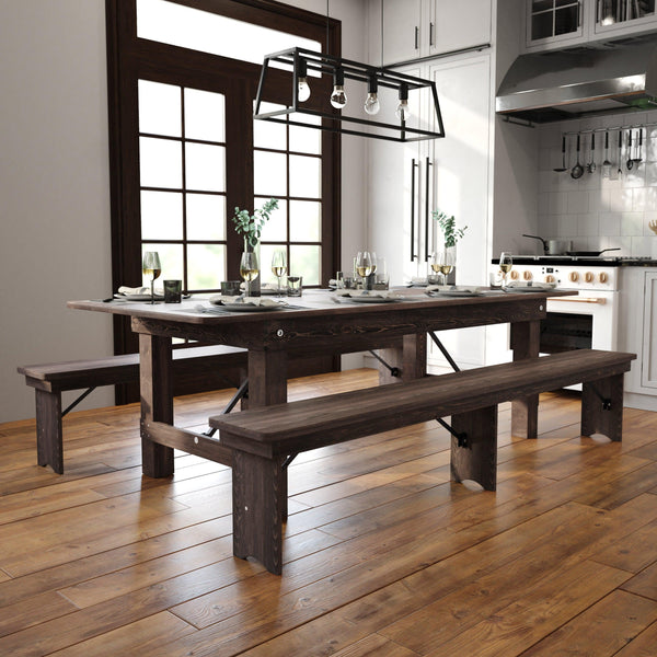 Mahogany |#| 8' x 40" Rectangular Antique Rustic Mahogany Solid Pine Folding Farm Table
