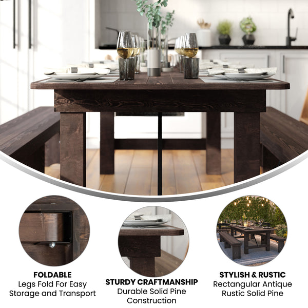 Mahogany |#| 8' x 40" Rectangular Antique Rustic Mahogany Solid Pine Folding Farm Table