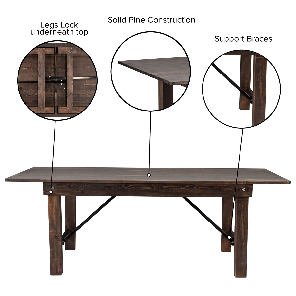 Mahogany |#| 8' x 40" Rectangular Antique Rustic Mahogany Solid Pine Folding Farm Table