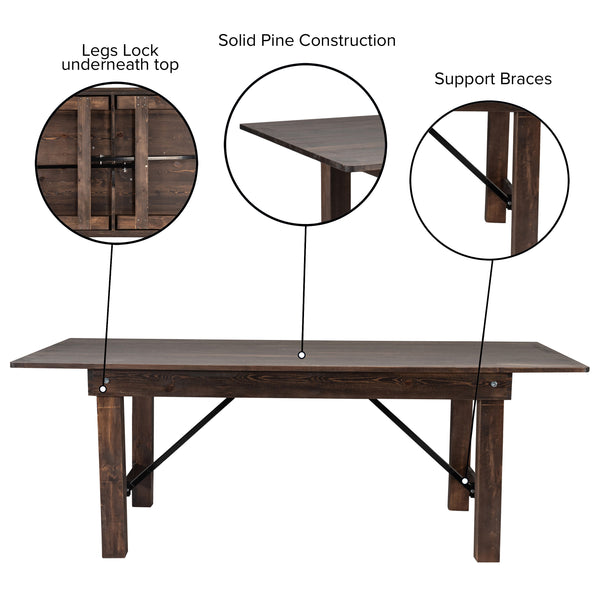 Mahogany |#| 8' x 40" Rectangular Antique Rustic Mahogany Solid Pine Folding Farm Table